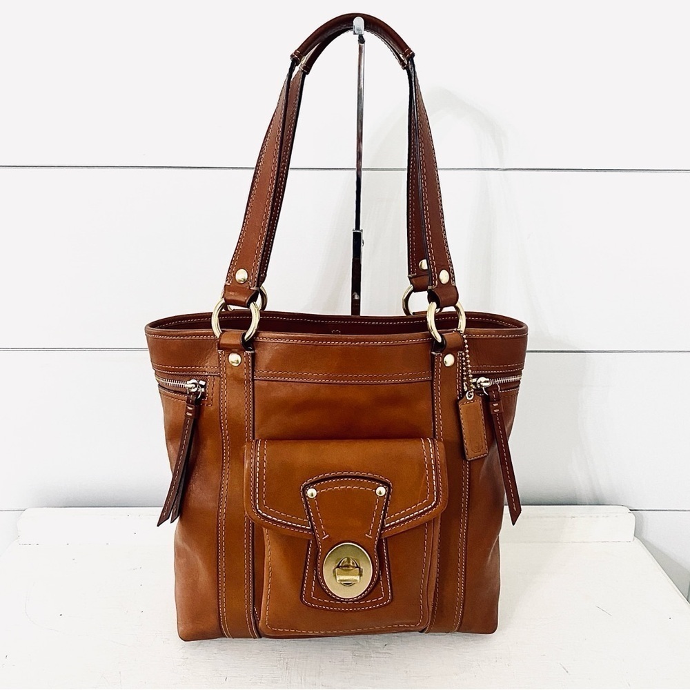 Coach Vintage British Tan Leather Gigi Tote Bag Carryall Pocket Shopper - F12888